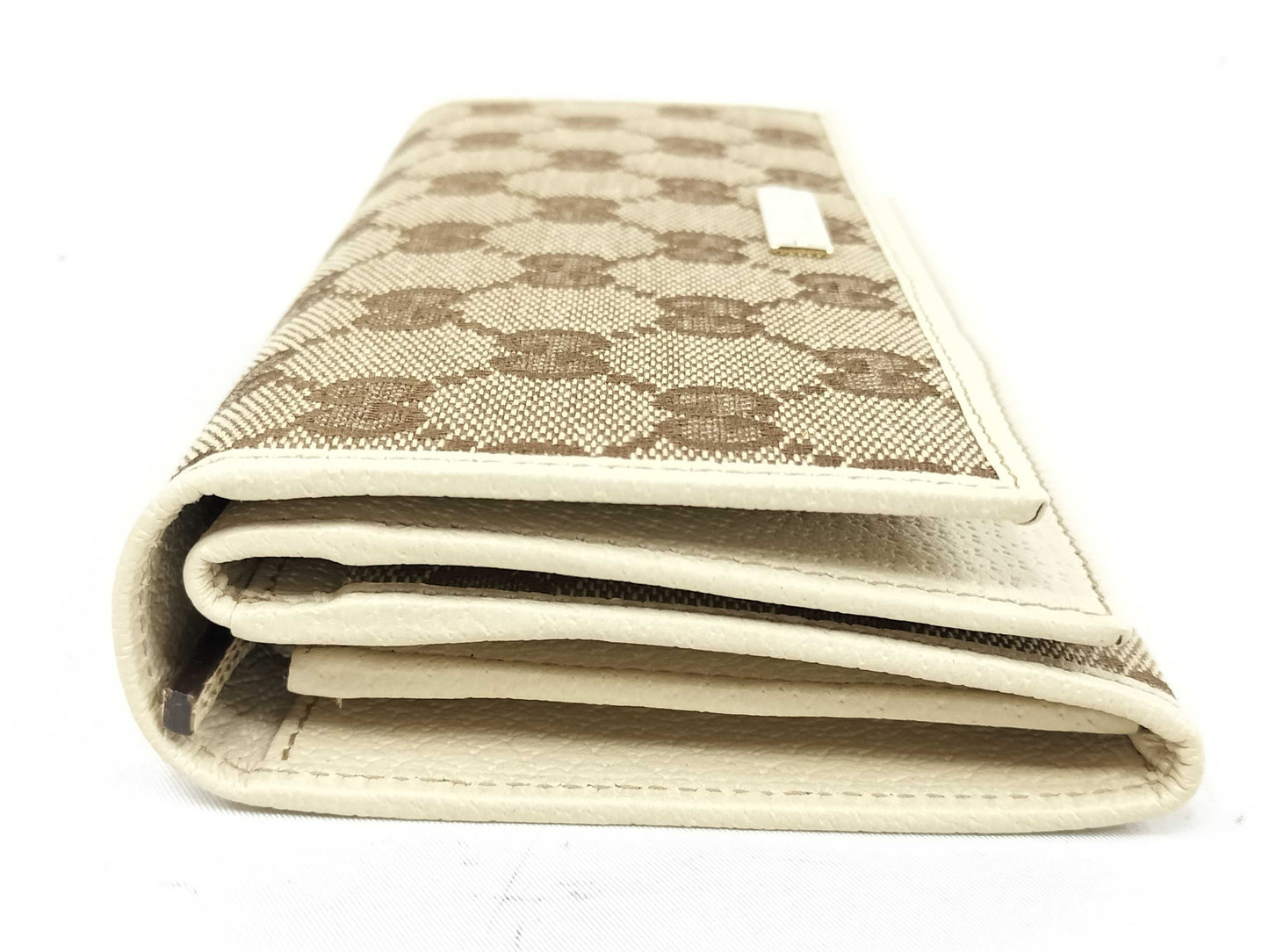 GUCCI GG Long Wallet Canvas White Leather Wallet