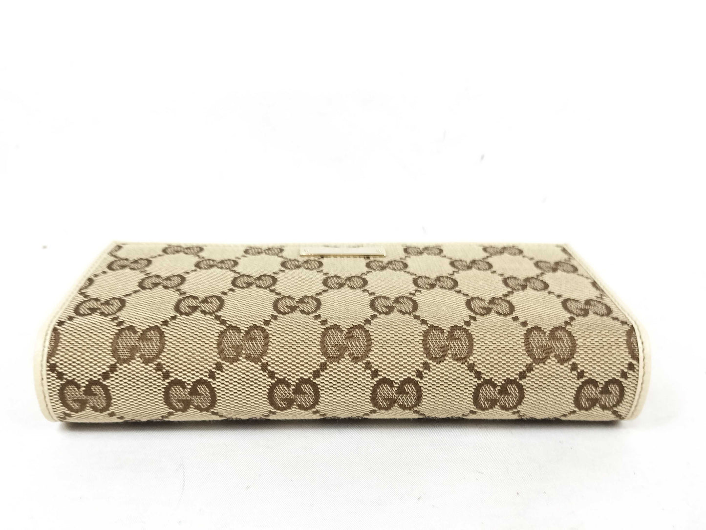 GUCCI GG Long Wallet Canvas White Leather Wallet