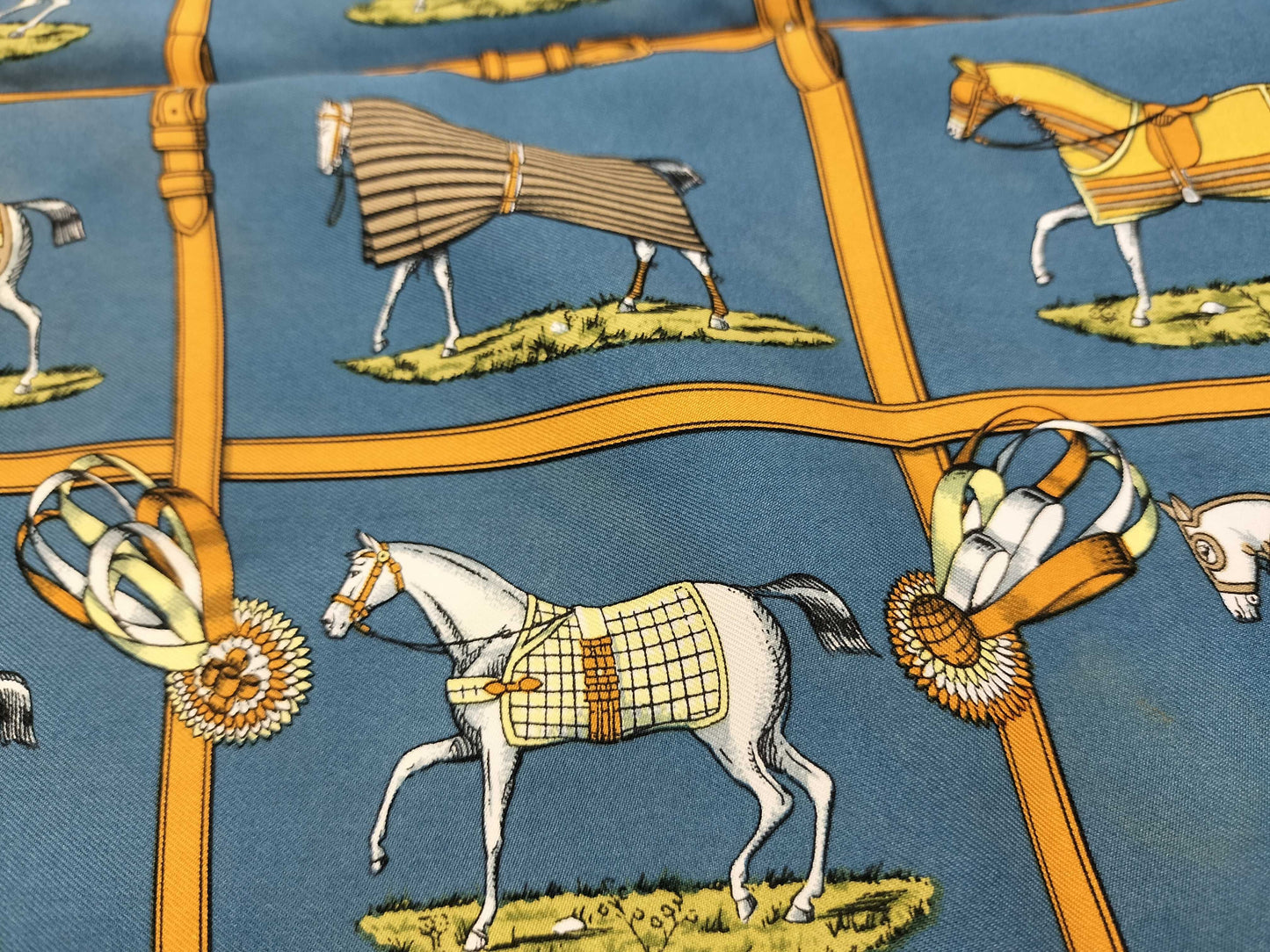 HERMES Carré 90 Horse Blanket Blue Scarf