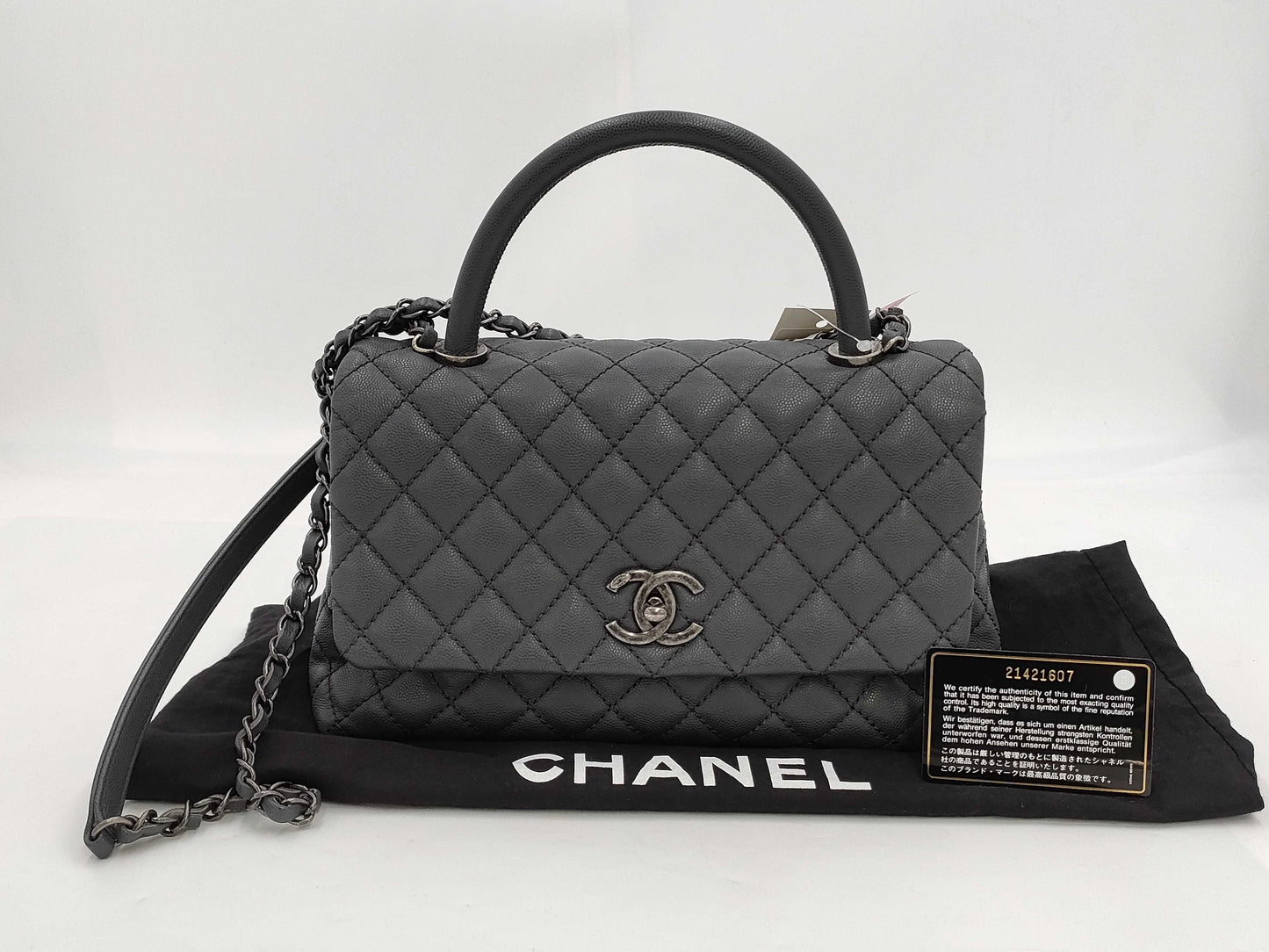 CHANEL Caviar Skin Top Handle Caviar Skin Turnlock Shoulder Bag