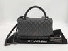 CHANEL Caviar Skin Top Handle Caviar Skin Turnlock Shoulder Bag