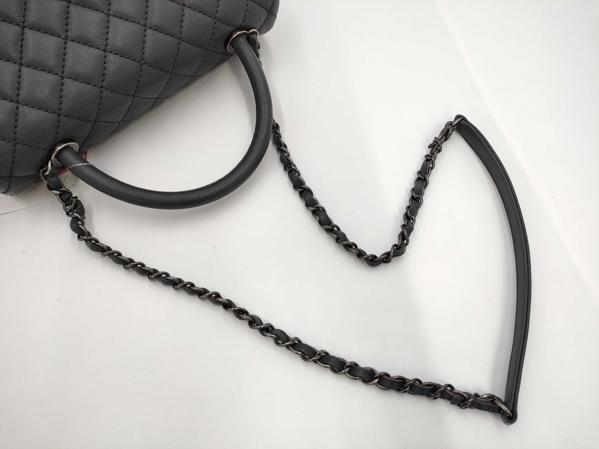 CHANEL Caviar Skin Top Handle Caviar Skin Turnlock Shoulder Bag