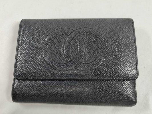 CHANEL Coco Mark Caviar Skin Coco Mark Bifold Wallet