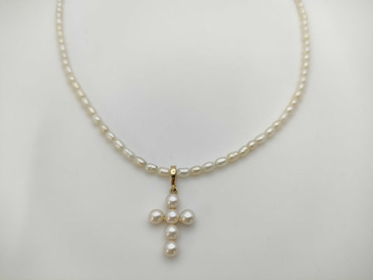 Pearl diameter: approx. 2.6mm-4.0mm, 18K gold, 5.9g, necklace