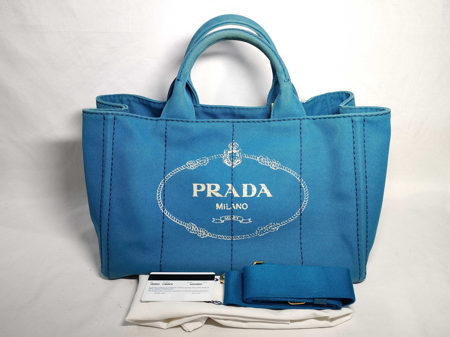 PRADA Canapa 2-way Blue Handbag
