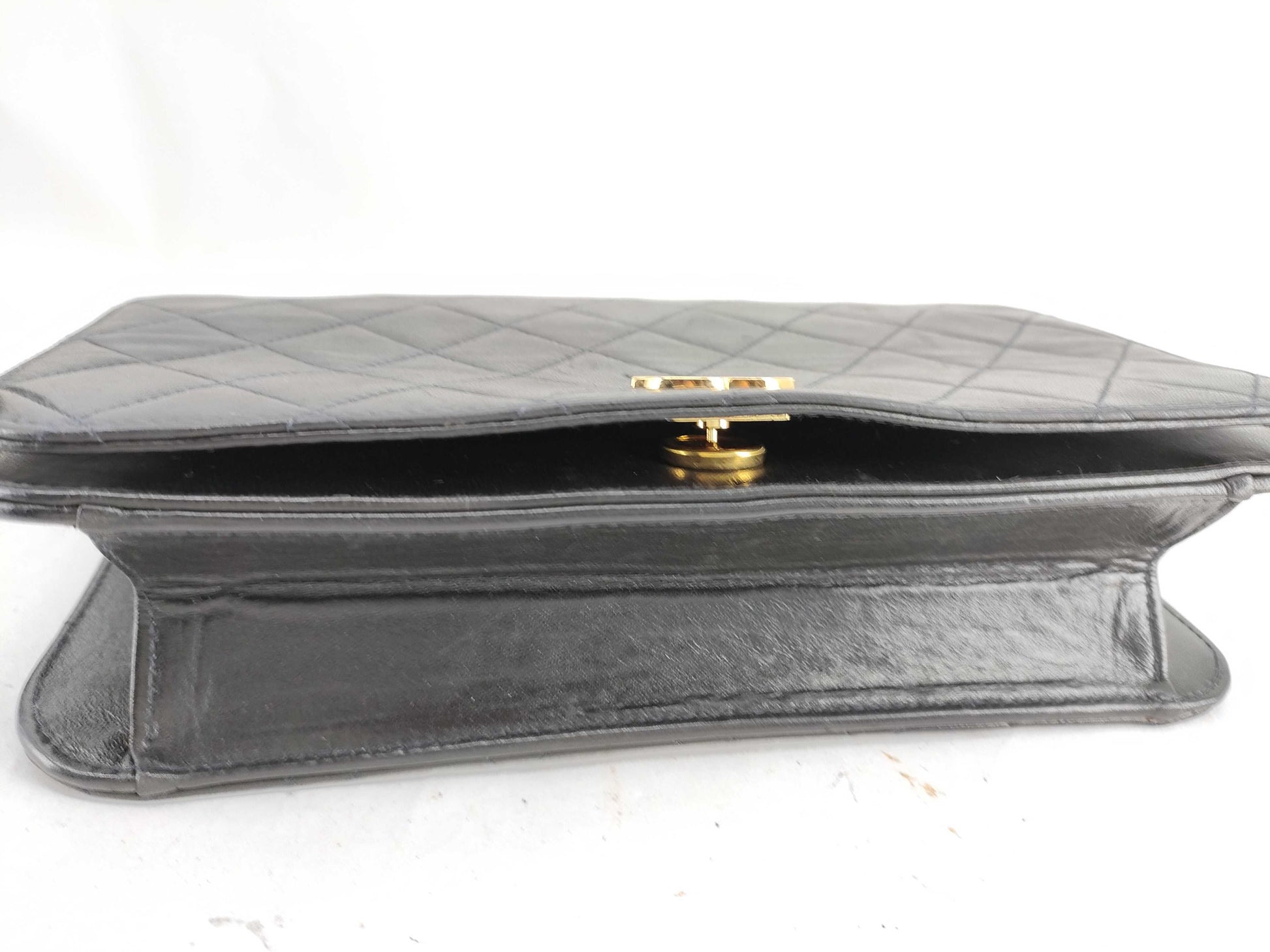 CHANEL Calfskin Push Lock Chain Shoulder Bag