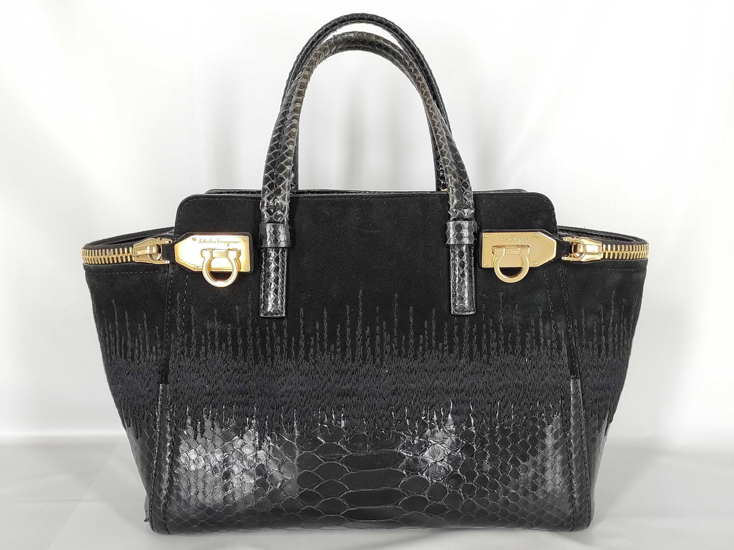 Salvatore Ferragamo Gancini Python/Suede Handbag