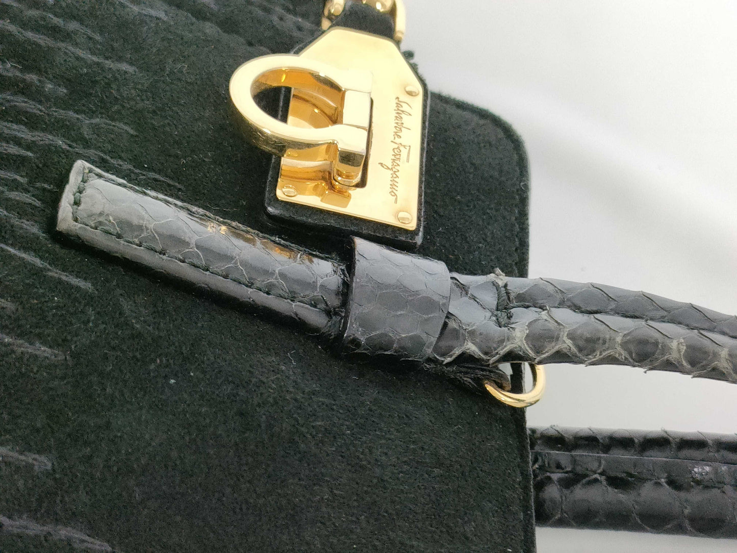 Salvatore Ferragamo Gancini Python/Suede Handbag