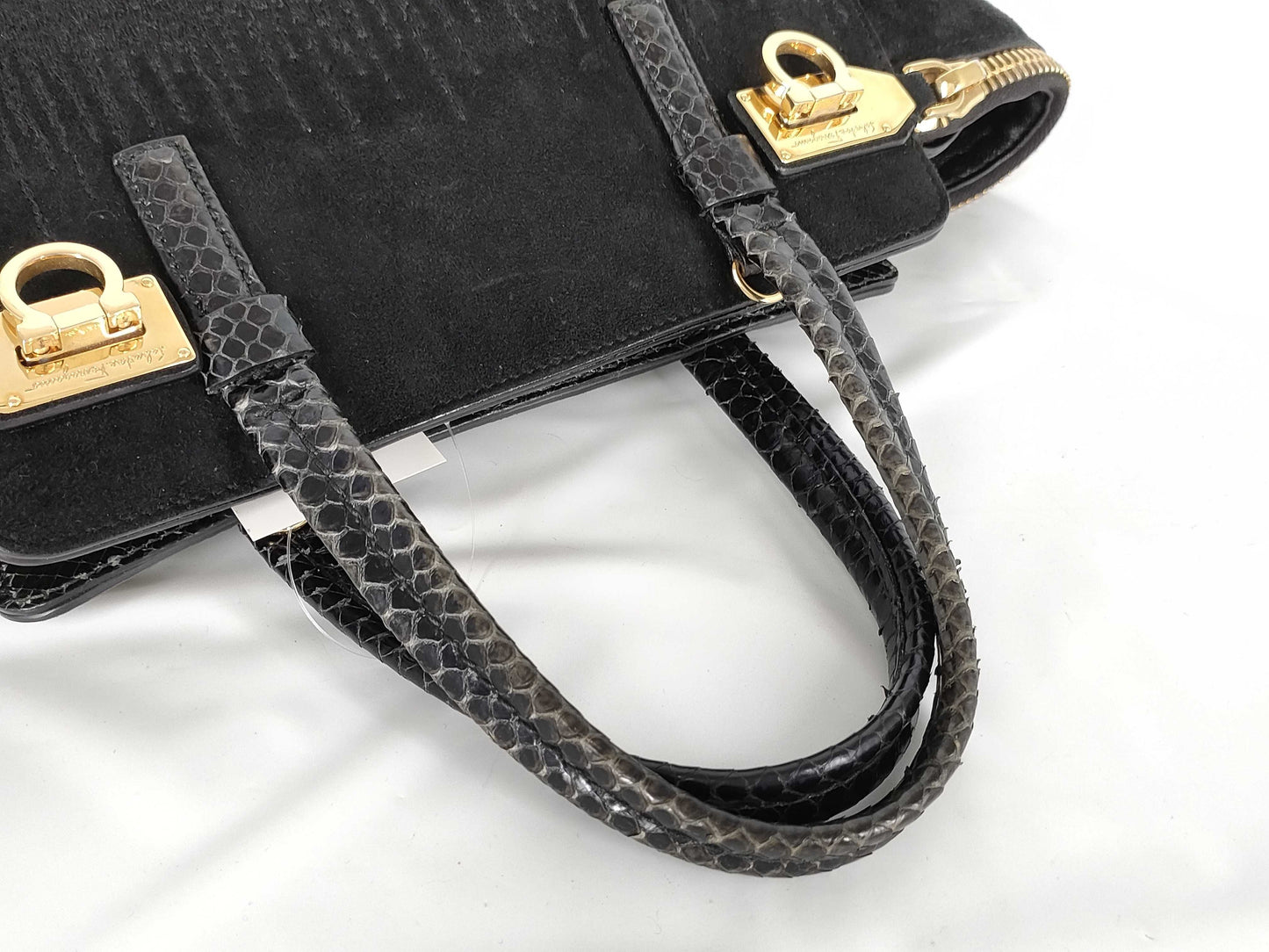 Salvatore Ferragamo Gancini Python/Suede Handbag