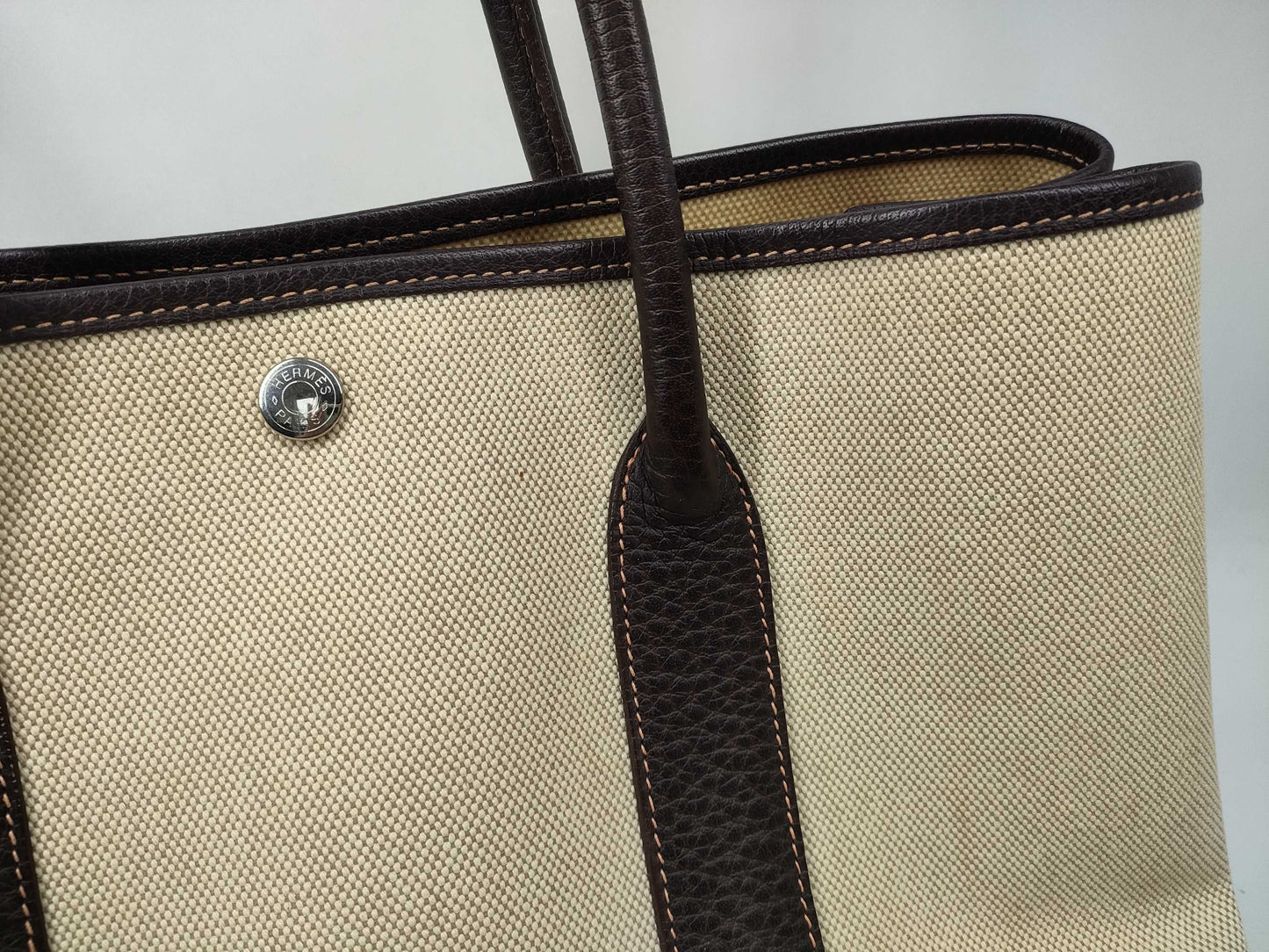 HERMES Garden Party Toile H Beige G Stamp Tote Bag