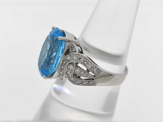 Blue Topaz 17.03ct D0.55ct K18WG 6.7g Ring