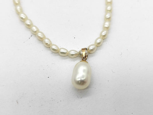 Pearl diameter: Approx. 2.8mm-3.3mm/7.4mm*10.8mm, 585/METAL, 7.4g, Necklace