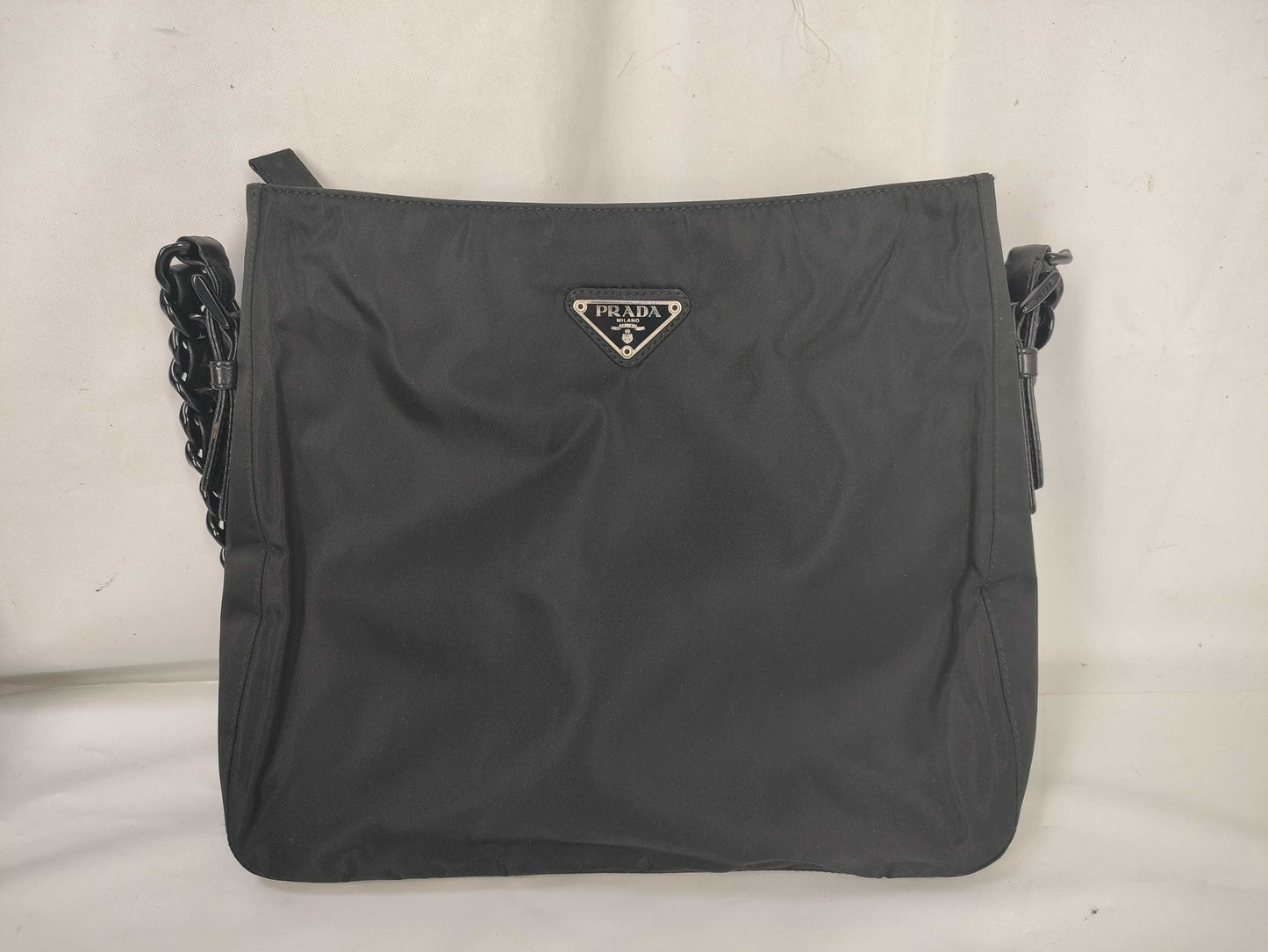 PRADA Nylon Plastic Chain Triangle Tag Shoulder Bag
