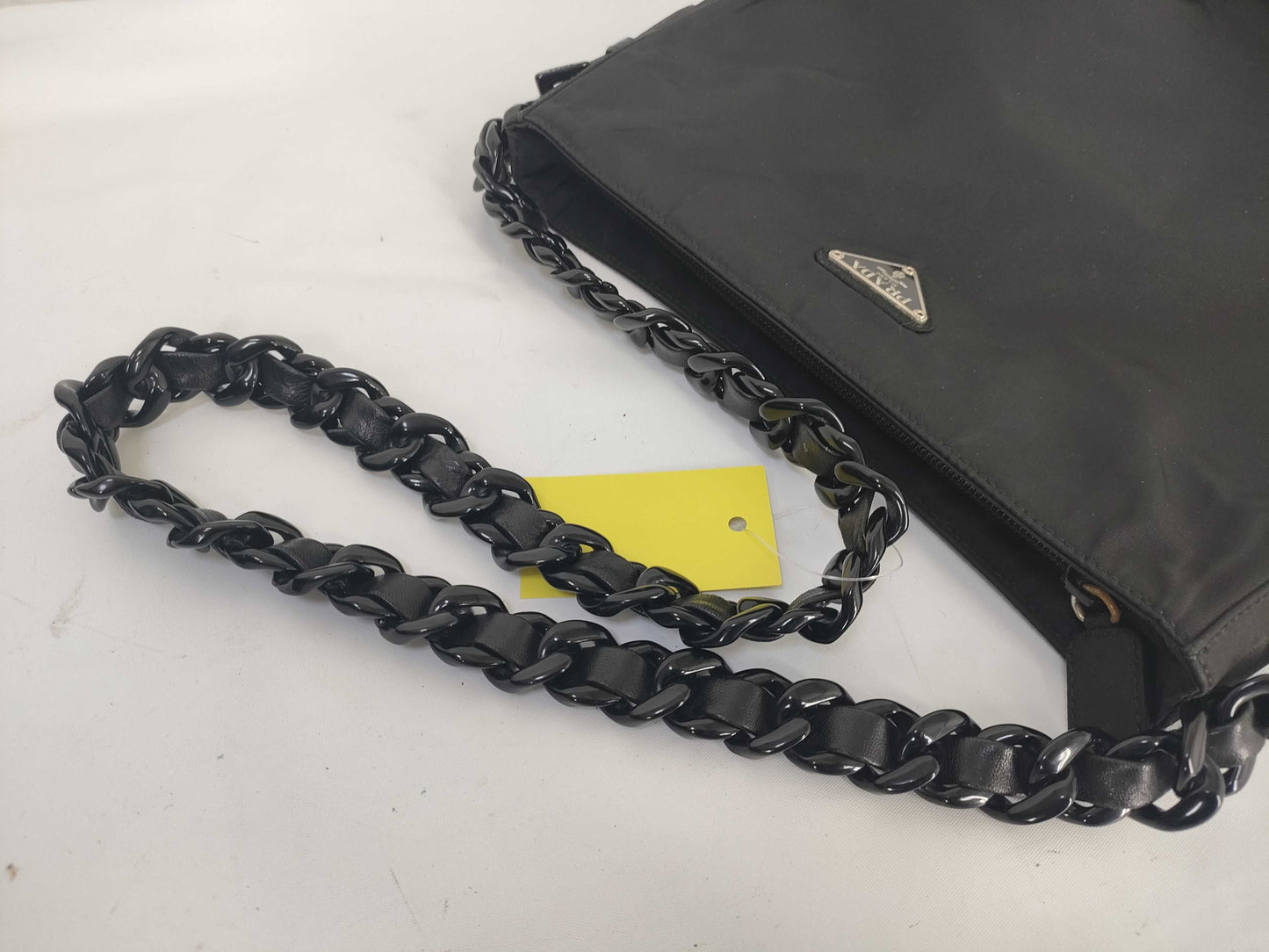 PRADA Nylon Plastic Chain Triangle Tag Shoulder Bag
