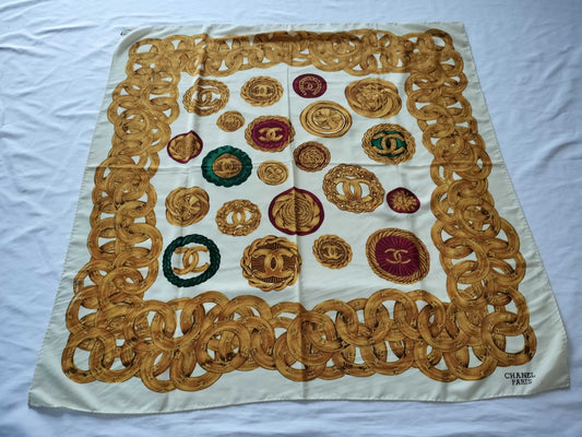 CHANEL Coco Mark Chain Pattern Scarf