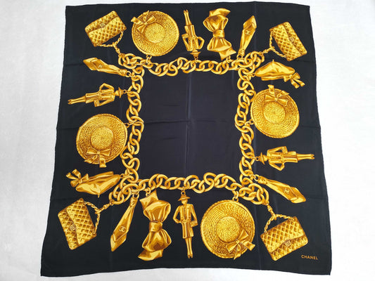 CHANEL Chain/Accessory Pattern Scarf