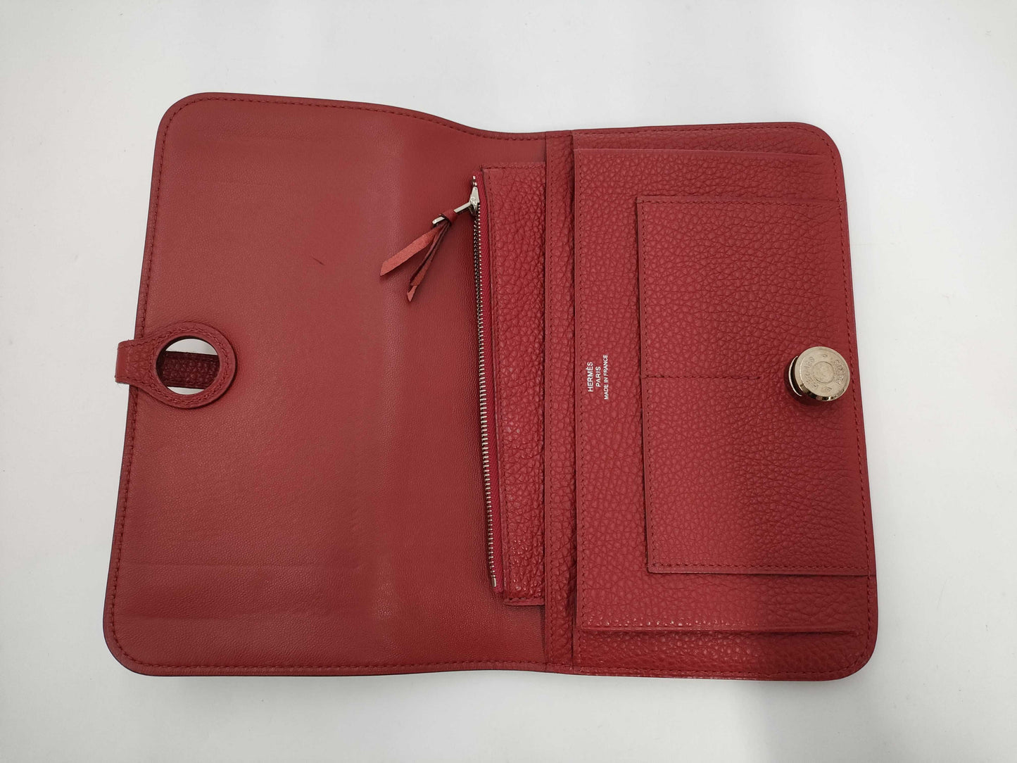 HERMES Dogon GM Large Red Wallet