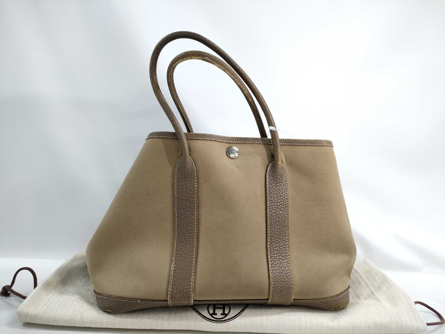 HERMES Garden Party Beige/Toile Officier Tote Bag
