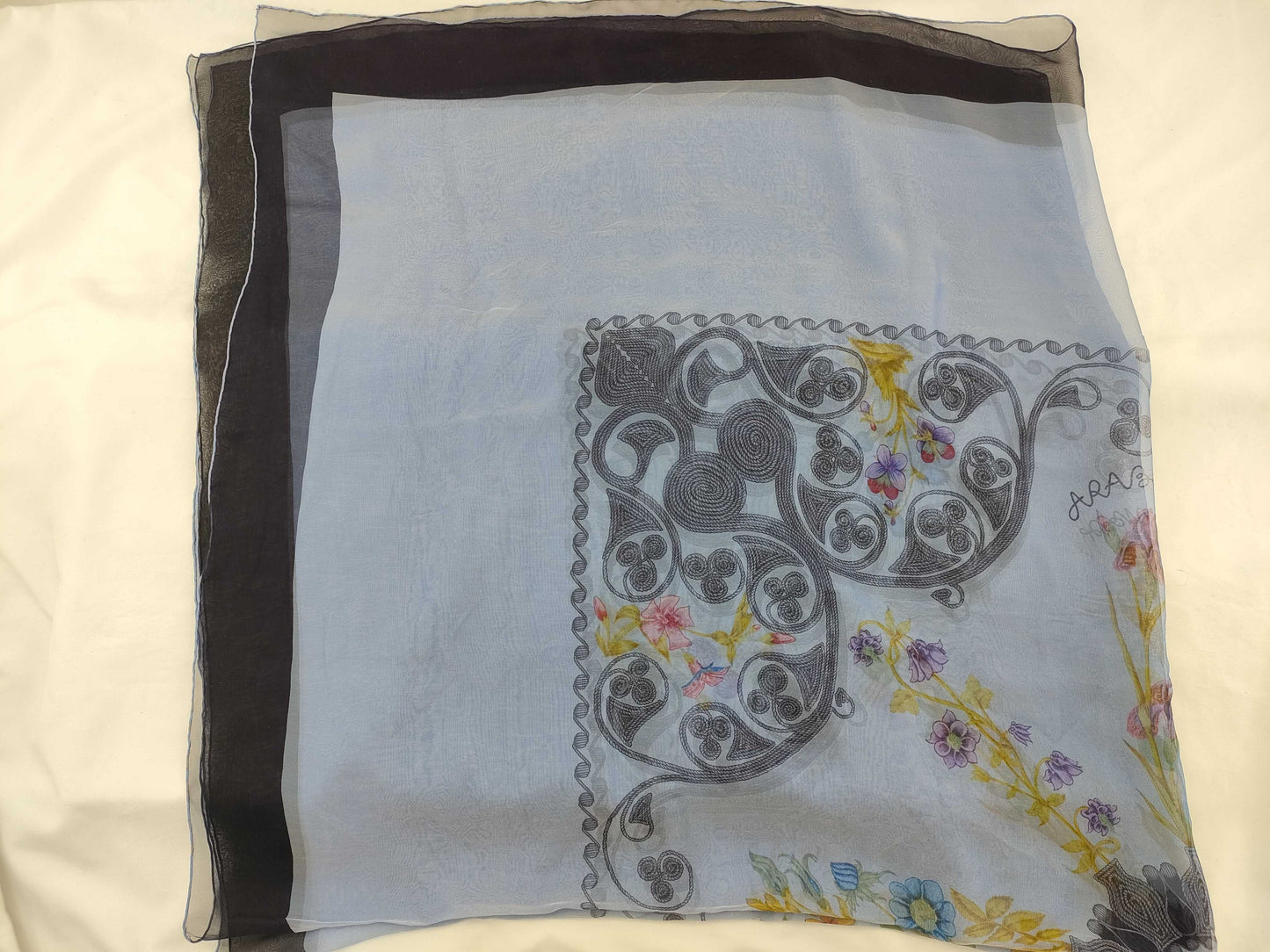 HERMES Carré 140 Arabesque Scarf with Tag Removed, Blue