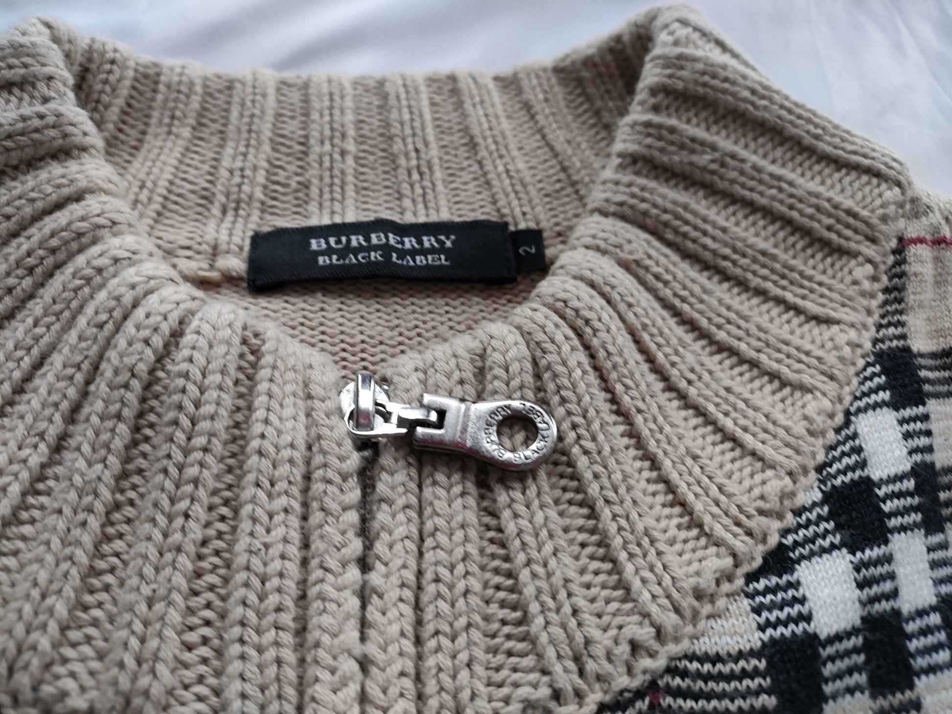 BURBERRY Black Label Nova Check Knit Zip-Up Top