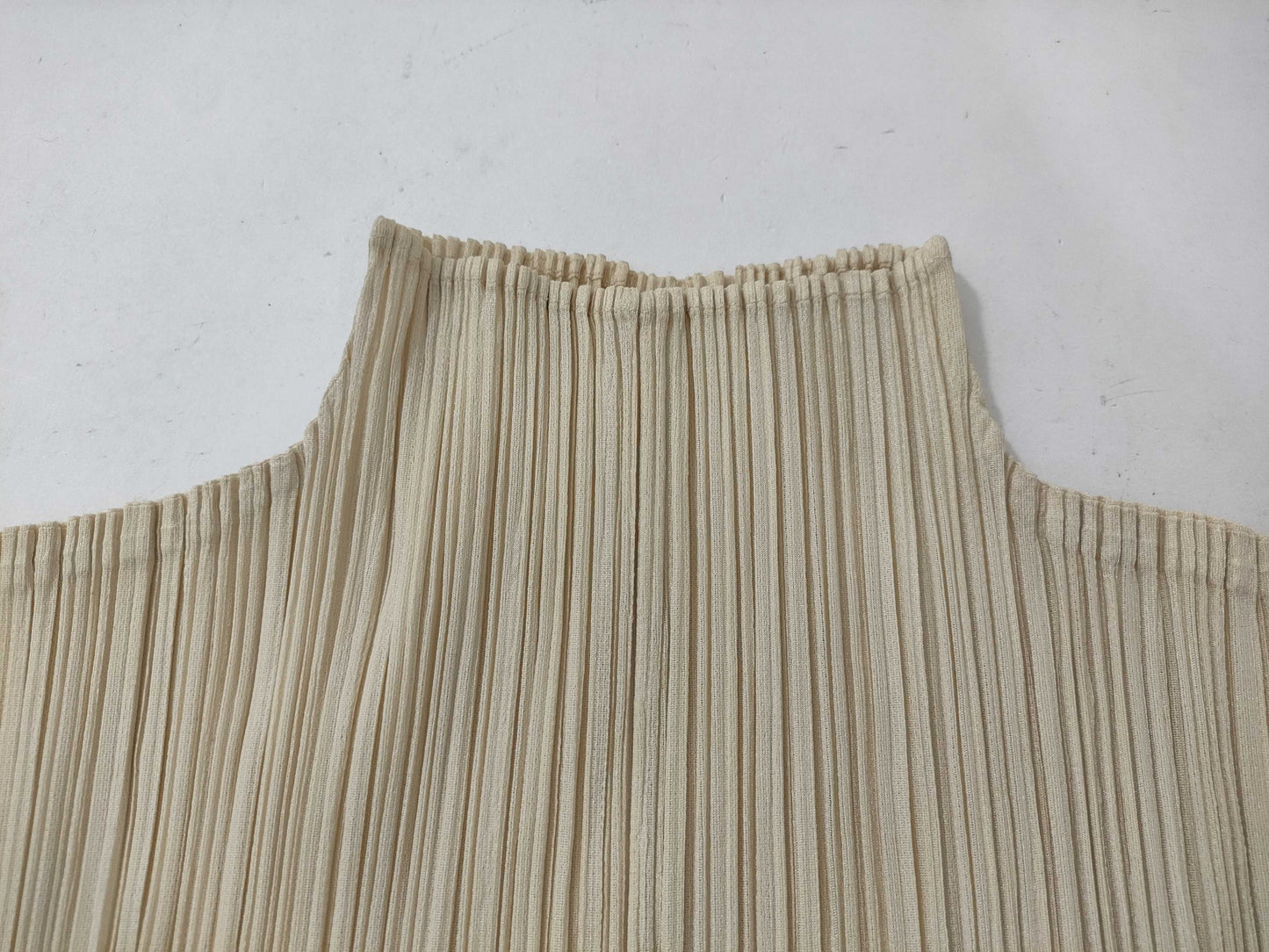 ISSEY MIYAKE Pleats Please Short Sleeve Cut and Sew Beige Top
