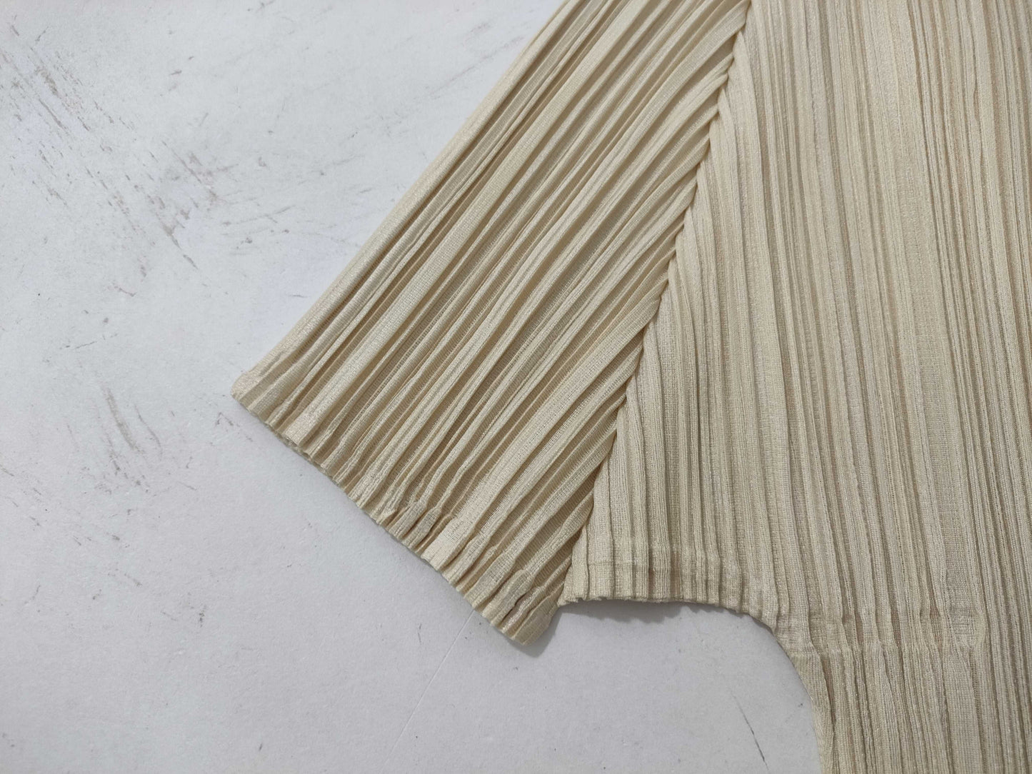 ISSEY MIYAKE Pleats Please Short Sleeve Cut and Sew Beige Top