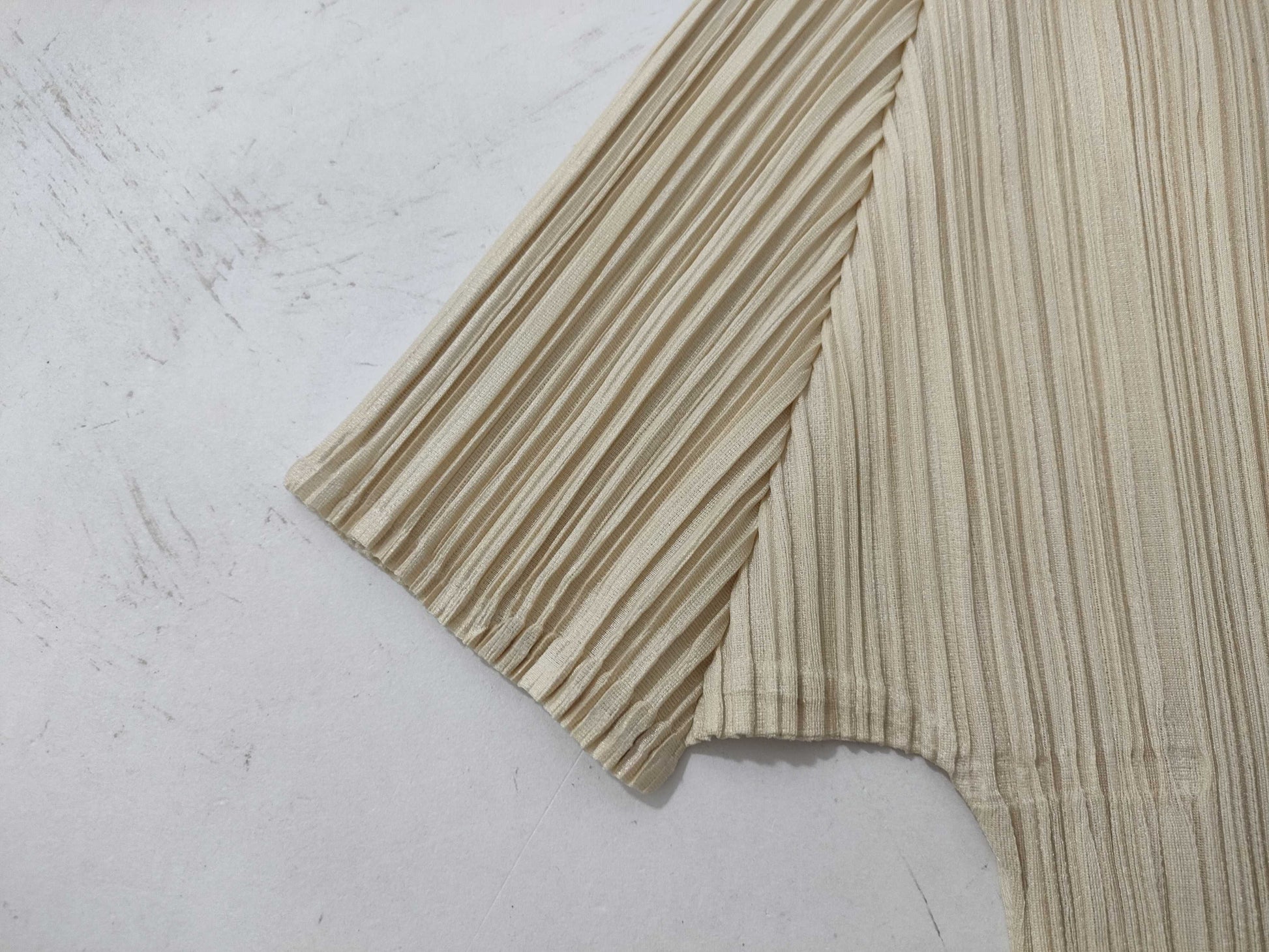 ISSEY MIYAKE Pleats Please Short Sleeve Cut and Sew Beige Top