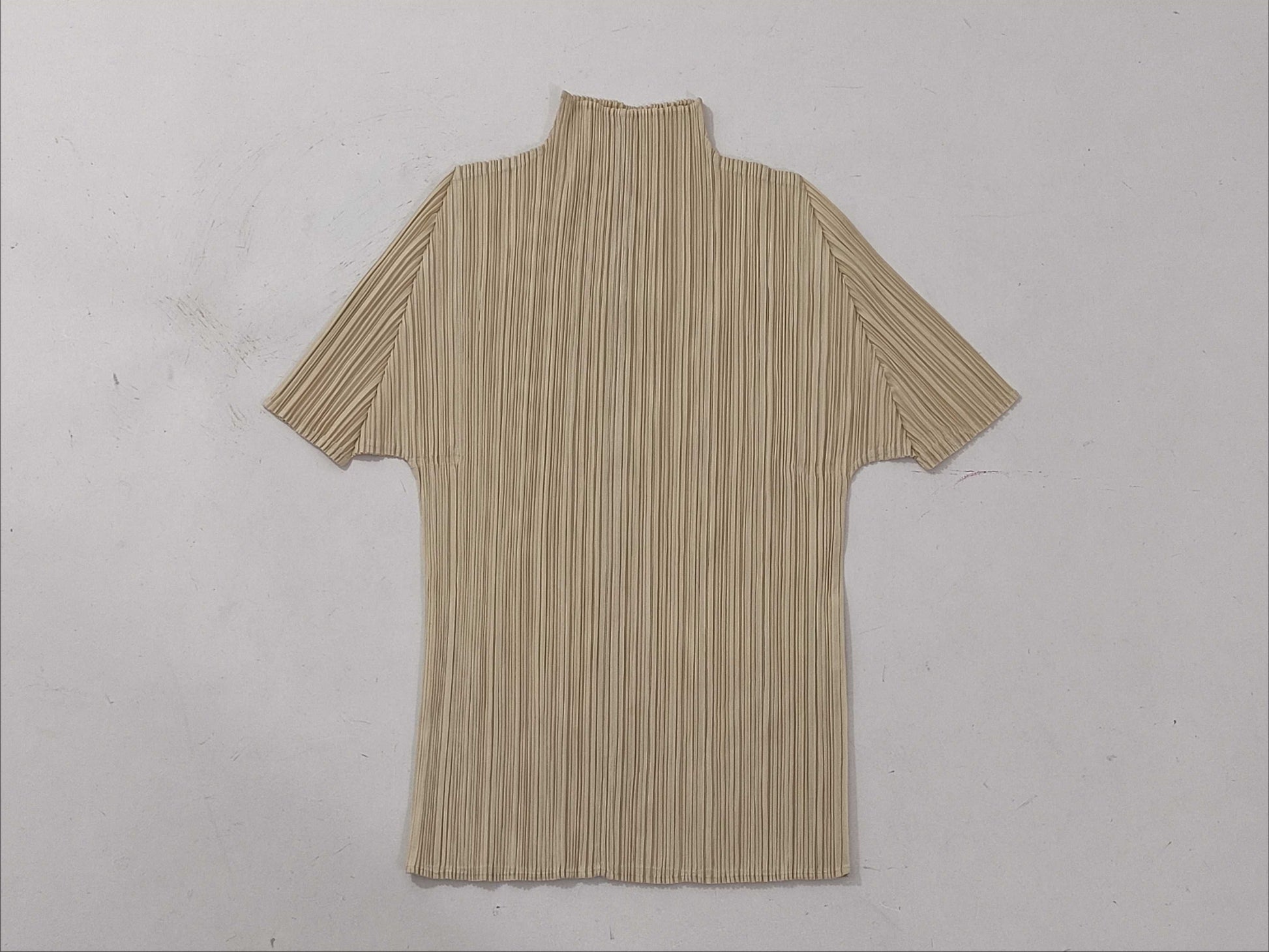ISSEY MIYAKE Pleats Please Short Sleeve Cut and Sew Beige Top