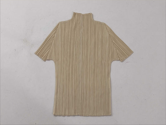 ISSEY MIYAKE Pleats Please Short Sleeve Cut and Sew Beige Top