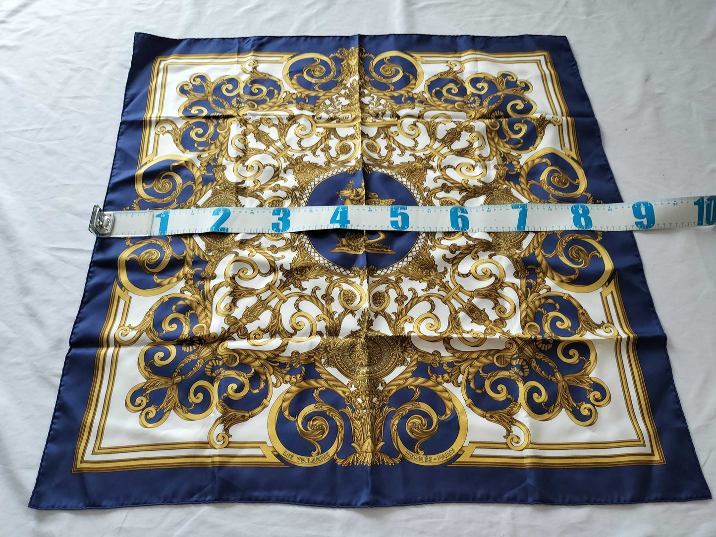 HERMES Carré LES TUILERIES Tuileries Garden Blue Scarf