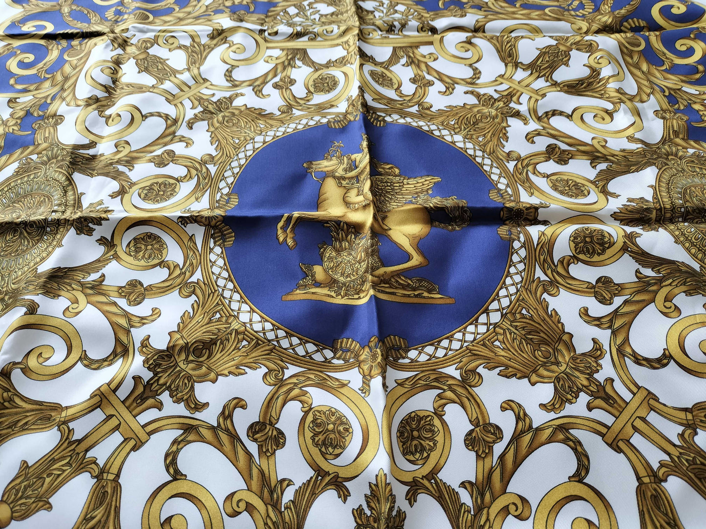 HERMES Carré LES TUILERIES Tuileries Garden Blue Scarf