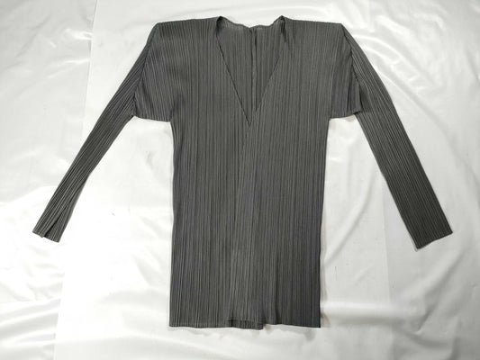 ISSEY MIYAKE Pleats Please Plain Cardigan Gray Top