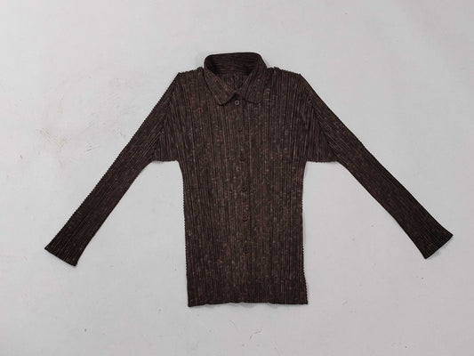 ISSEY MIYAKE Pleats Please Long Sleeve Shirt, Brown