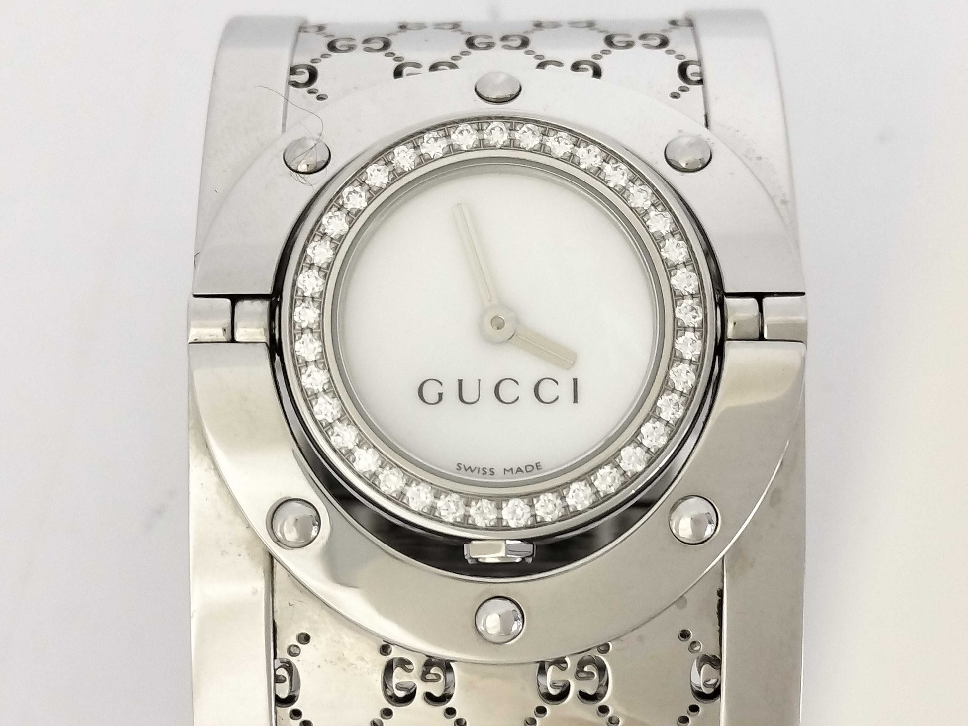 GUCCI 1.12 11398409 Toile Bezel Diamond Bangle Watch Women's Watch