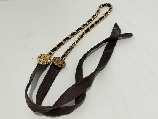CHANEL Lambskin Belt Leather Coco Mark Chain Belt