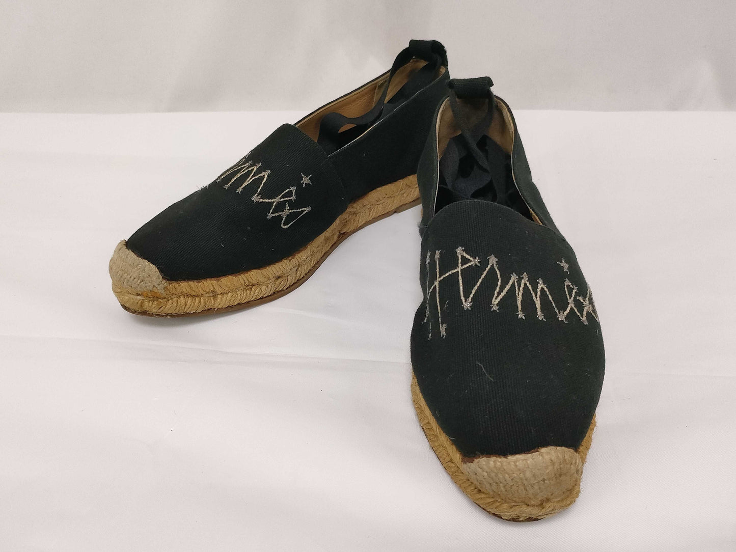 HERMES Espadrilles Lace-up Sandals with Hermes Logo Embroidery