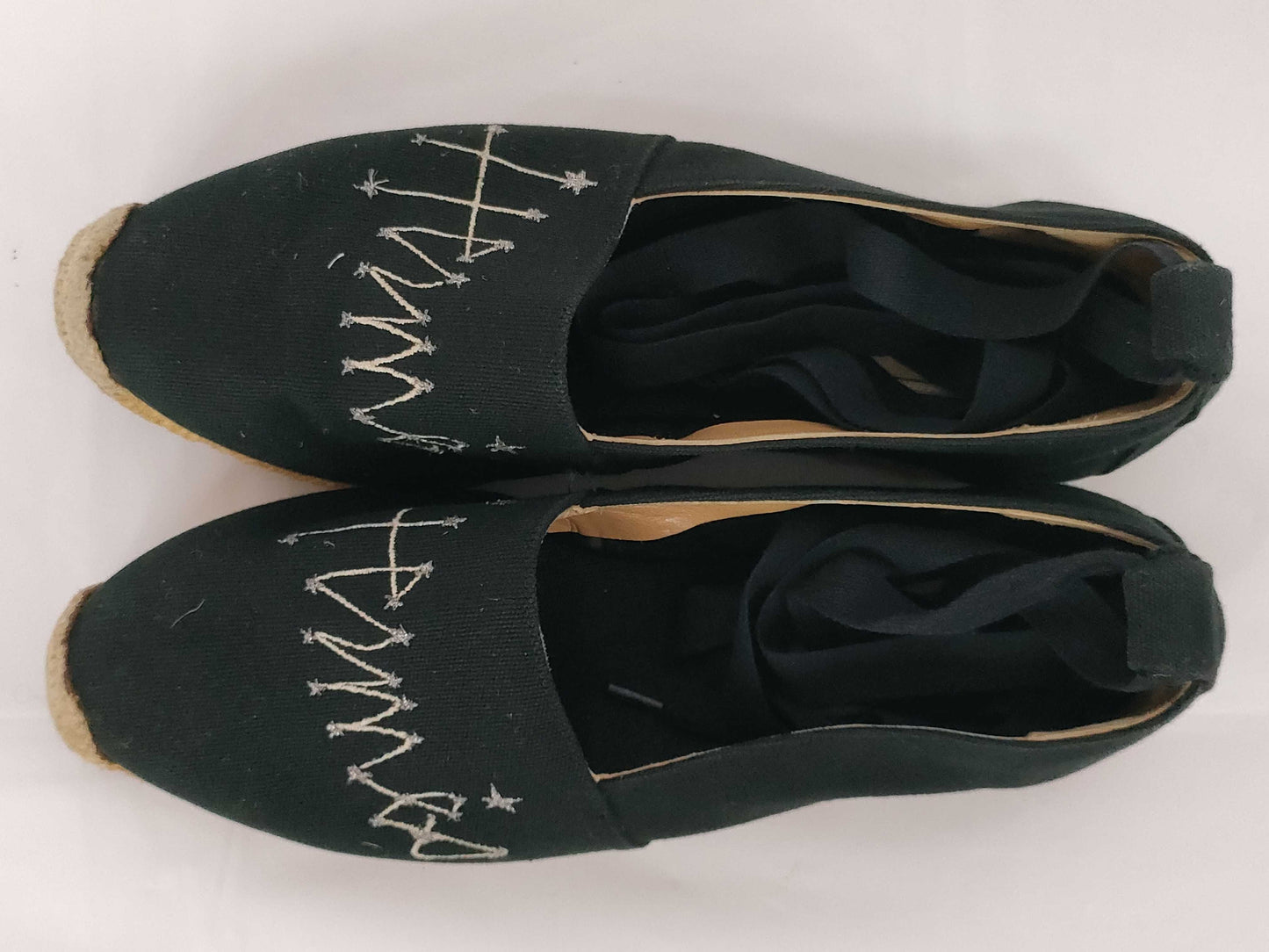HERMES Espadrilles Lace-up Sandals with Hermes Logo Embroidery