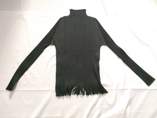 ISSEY MIYAKE Pleated High Neck Black Top