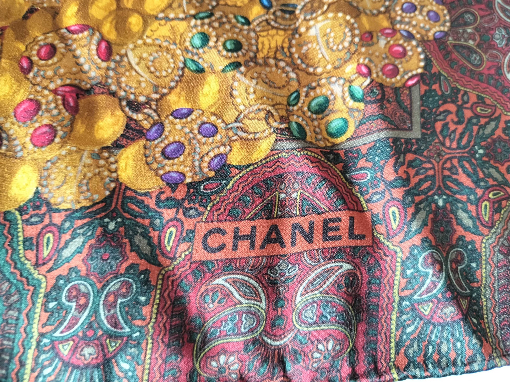 CHANEL Chain Accessory Pattern Scarf Tag Missing