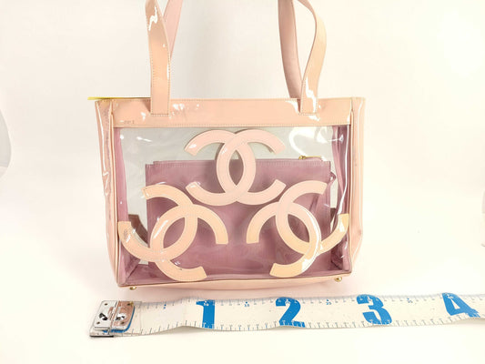 CHANEL Enamel Triple Coco Clear Tote Bag with Pouch, No. 9