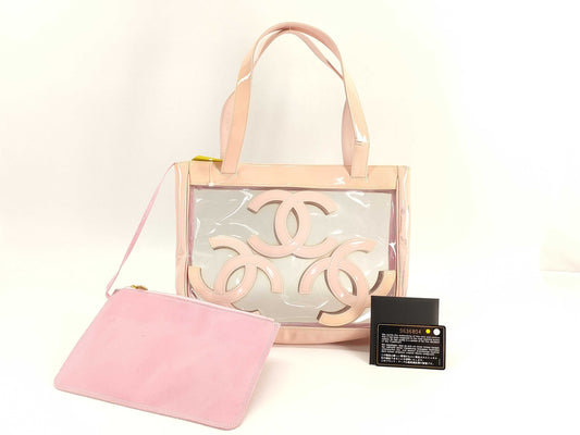 CHANEL Enamel Triple Coco Clear Tote Bag with Pouch, No. 9
