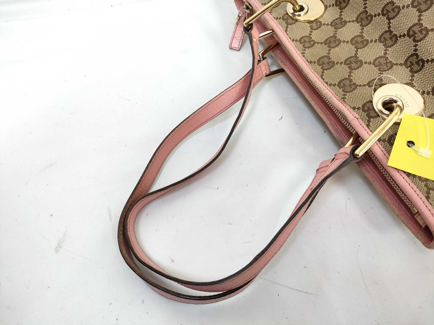 GUCCI GG Canvas 139552 Pink x Leather Tote Bag
