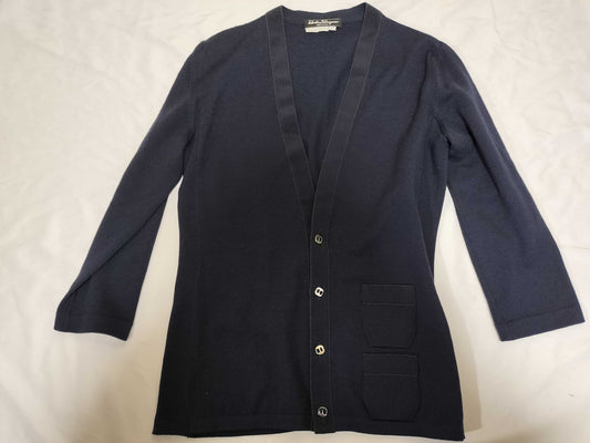 Salvatore Ferragamo Cardigan/Navy/Silver Buttons/Fluffy Cardigan