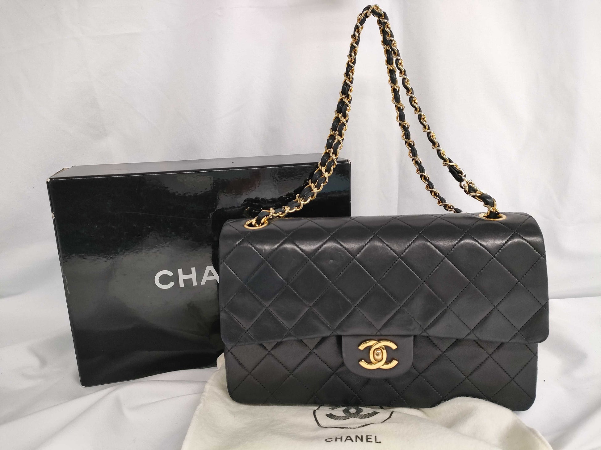 CHANEL Lambskin Shoulder Bag, Size 25, Double Flap/Double Chain, GD Hardware, 0 Series, Warranty Included