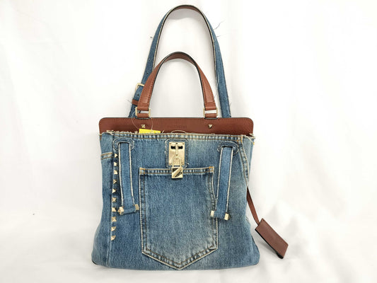 VALENTINO Denim Top Handle 2-Way Handbag