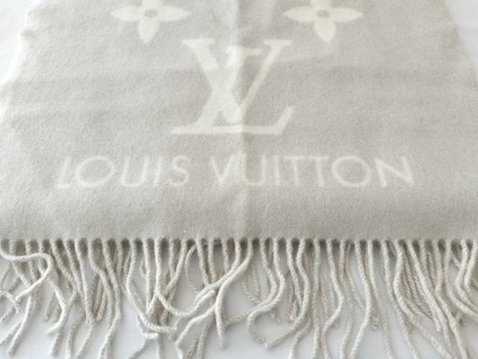 LOUIS VUITTON Monogram Large Stole/Beige/White/Stain-Resistant Scarf
