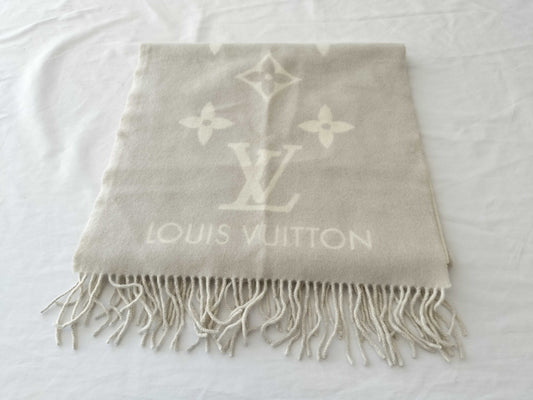 LOUIS VUITTON Monogram Large Stole/Beige/White/Stain-Resistant Scarf