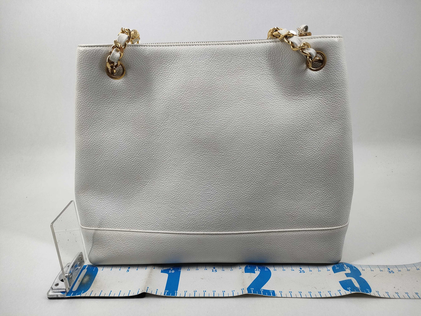 CHANEL Caviar Skin CC Chain Shoulder Bag White G Hardware Tote Bag