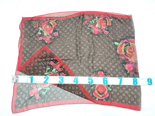 LOUIS VUITTON Rose Flower Print Scarf