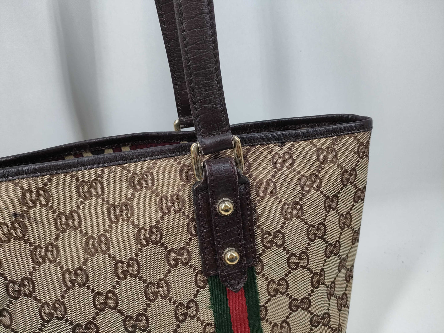GUCCI GG Canvas Sherry Line Tote Bag
